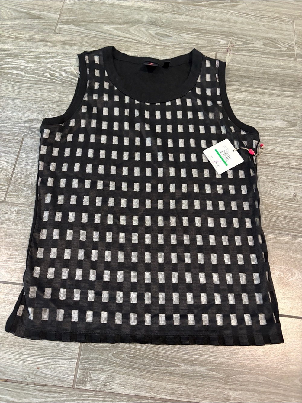 Rafaella Black Sheer Grid Tank Top